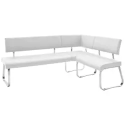 Eckbank 200/150 cm in Wei&szlig;, Edelstahlfarben