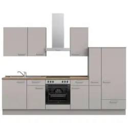 K&uuml;chenleerblock 300 cm in Grau, Eiche dunkel