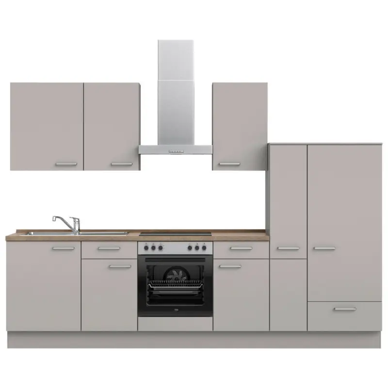 K&uuml;chenleerblock 300 cm in Grau, Eiche dunkel