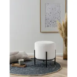 Hocker in Textil Schwarz, Beige