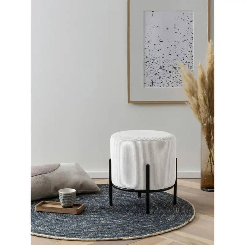 Hocker in Textil Schwarz, Beige