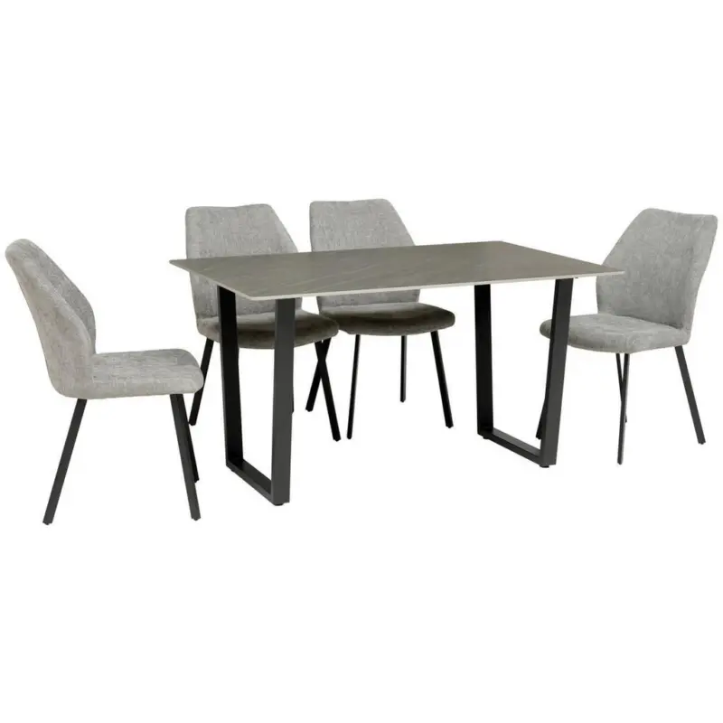 Tischgruppe in Metall, Textil, Stein Dunkelgrau