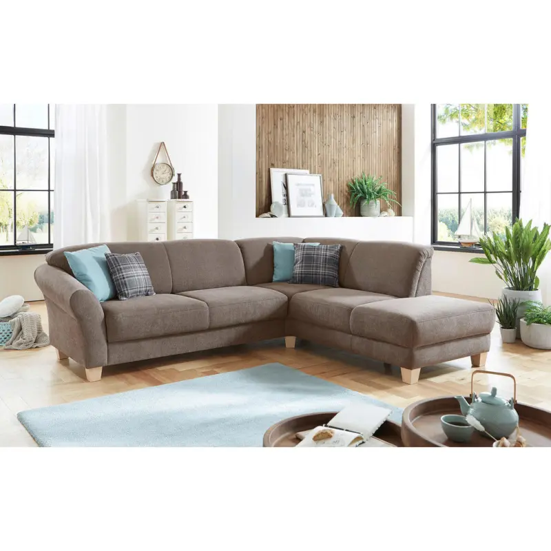 Ecksofa in Flachgewebe Taupe 257/212 cm
