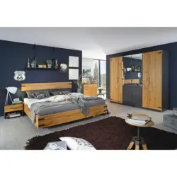 Bett 180/200 cm in Dunkelgrau, Eiche Artisan