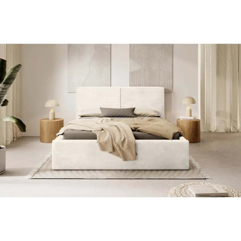 Polsterbett Lattenrost, Bettkasten Creme 180/200 cm