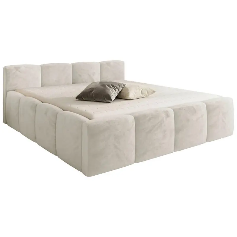 Polsterbett gepolstertes Kopfteil, Lattenrost, Bettkasten Beige 160/200 cm