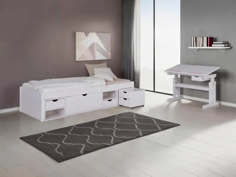 Einzelzimmer TILL 90 in Echtholz Kiefer, Wei&szlig;