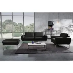 3-Sitzer-Sofa Spring in Echtleder Schwarz, Chromfarben