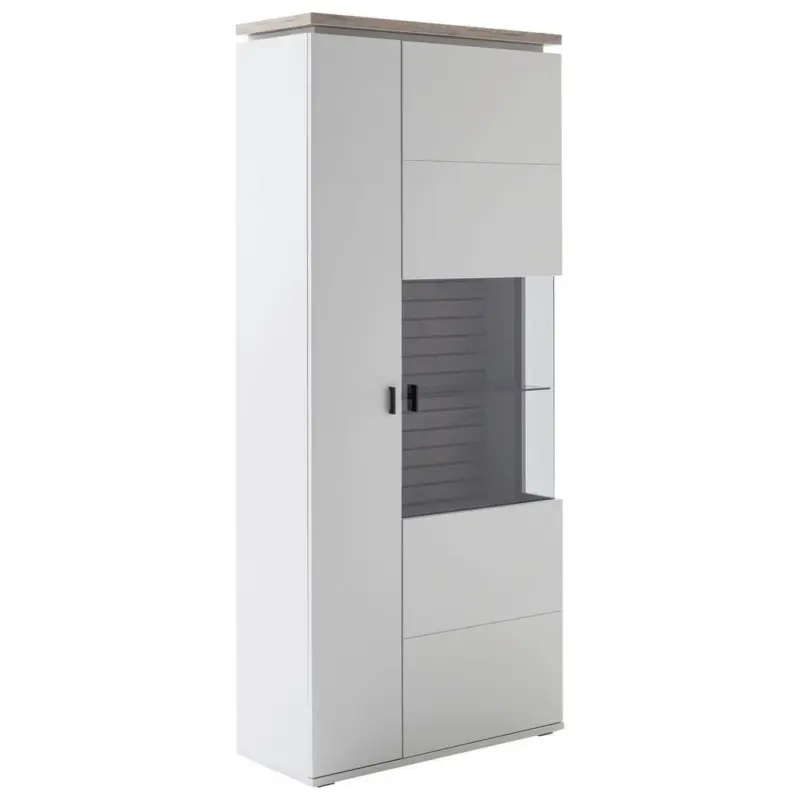 Vitrine in Grau, Eichefarben