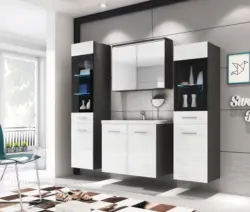 Badm&ouml;bel-Set 5-tlg. Madrit mit LED ca. 120 cm Anthr./Wei&szlig;