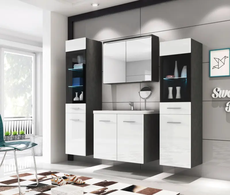 Badm&ouml;bel-Set 5-tlg. Madrit mit LED ca. 120 cm Anthr./Wei&szlig;