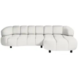 Ecksofa in Cord, Velours Wei&szlig; 284/183 cm