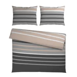 Bettw&auml;sche Streif XXL Schwarz/Beige ca. 200x220cm