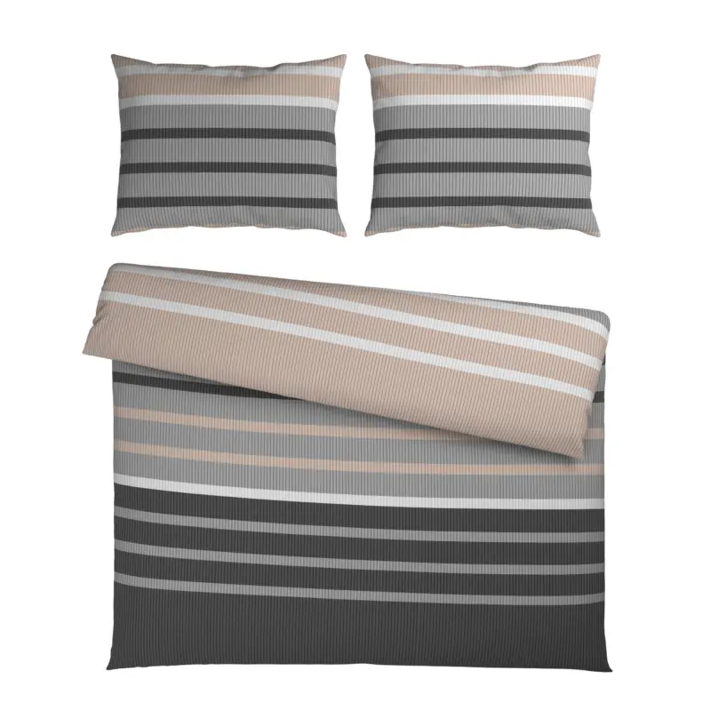 Bettw&auml;sche Streif XXL Schwarz/Beige ca. 200x220cm