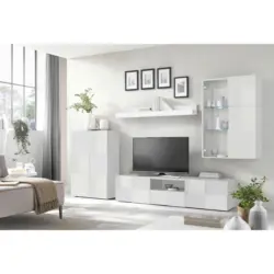 Wohnwand 4-teilig in Wei&szlig; Hochglanz 300/200/42 cm