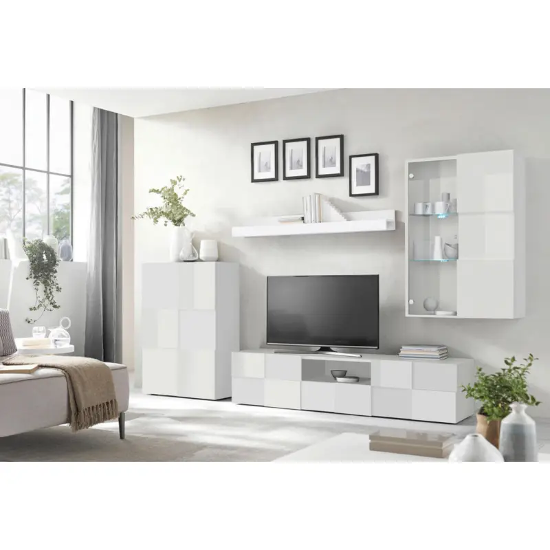 Wohnwand 4-teilig in Wei&szlig; Hochglanz 300/200/42 cm