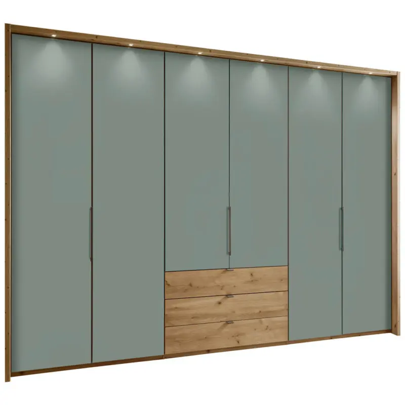 Dreht&uuml;renschrank in Salbeigr&uuml;n, Eiche Bianco