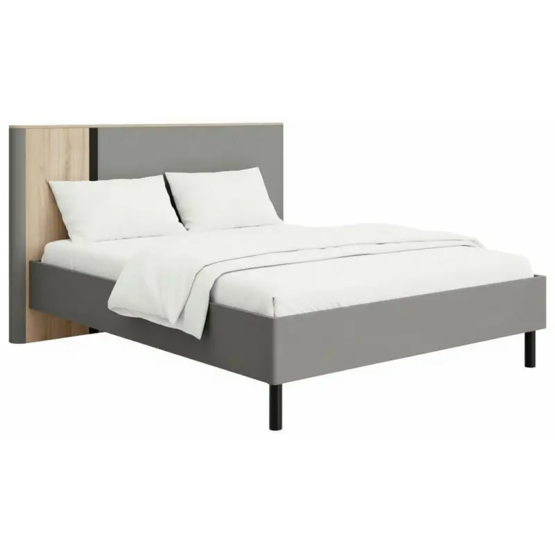 Bett 180/200 cm in Graphitfarben, Schwarz, Eiche Artisan