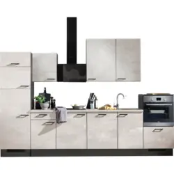 K&uuml;chenleerblock 340 cm in Graphitfarben, Grau, Wei&szlig;