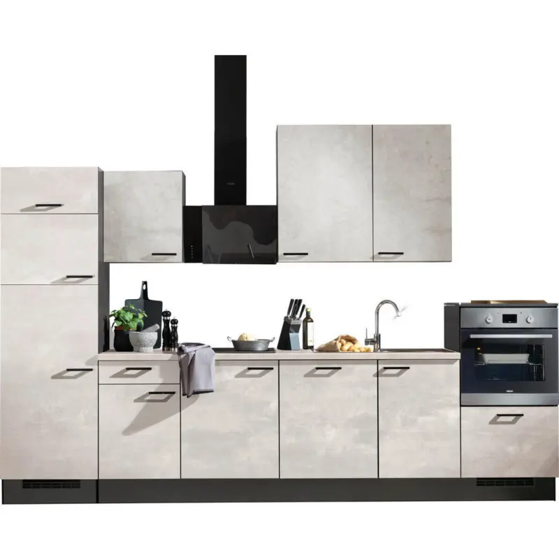 K&uuml;chenleerblock 340 cm in Graphitfarben, Grau, Wei&szlig;