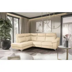 Ecksofa in Lederlook Echtleder Beige 194/242 cm