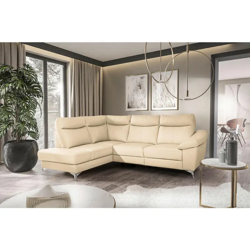 Ecksofa in Lederlook Echtleder Beige 194/242 cm
