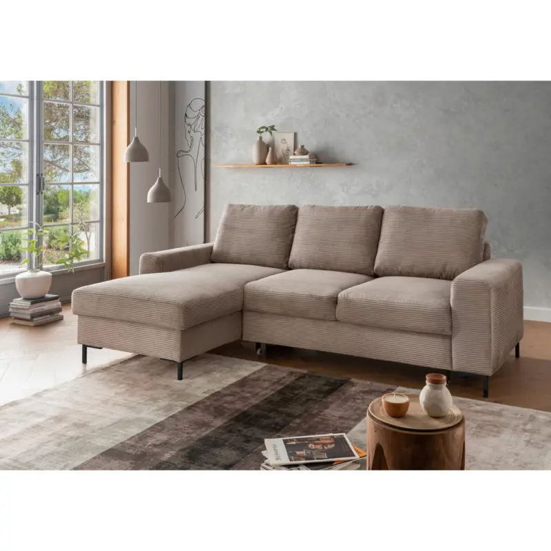 Eckschlafsofa in Cord Graubraun