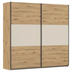 Schwebet&uuml;renschrank in Champagner, Eiche Artisan, Alufarben