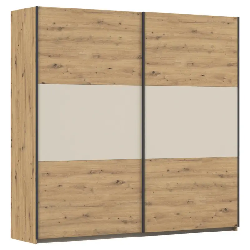 Schwebet&uuml;renschrank in Champagner, Eiche Artisan, Alufarben