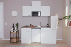 K&uuml;chenzeile Economy m. Ger&auml;te Wei&szlig;/Nussbaum B: ca. 180 cm