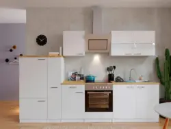 K&uuml;chenzeile Economy m. Ger&auml;ten Wei&szlig;/Nussbaum B: ca. 300 cm