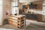 m&ouml;max K&uuml;chenblock Hilde m. Insel m. Ger&auml;ten ca.280cm Eiche/Grau