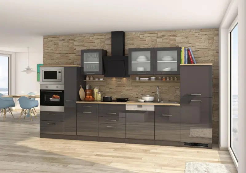 K&uuml;chenblock Mailand m. Ger&auml;ten Graphitfarben