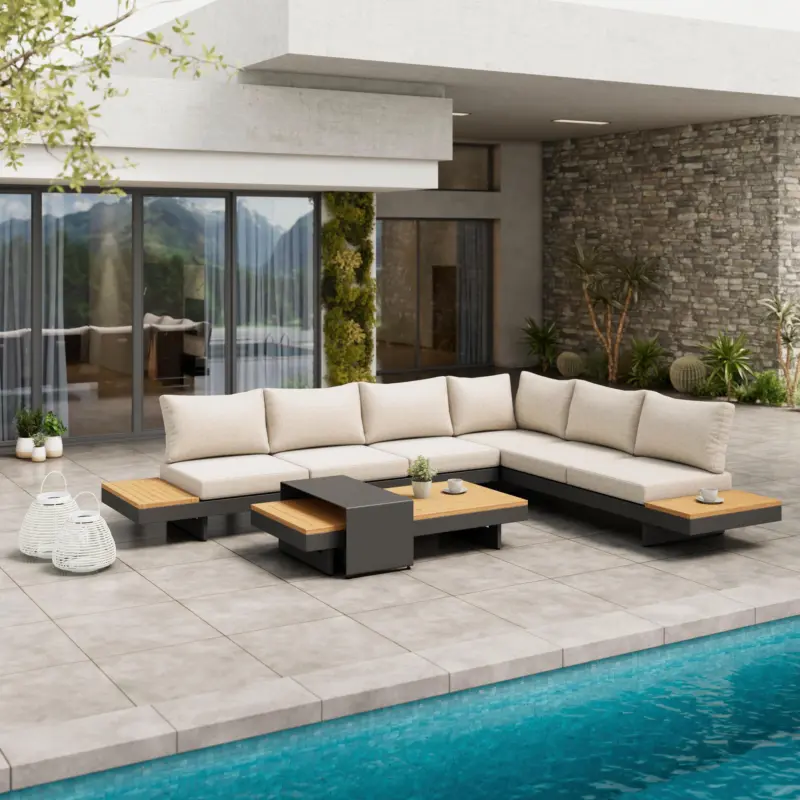 Loungegarnitur-Set Amaia Creme Metall/Outdoorstoff