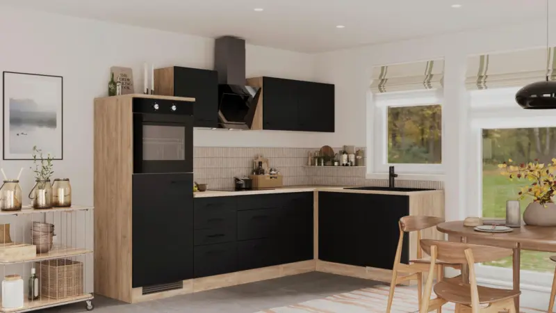 Eckk&uuml;che Capri Schwarz/Eichefarben