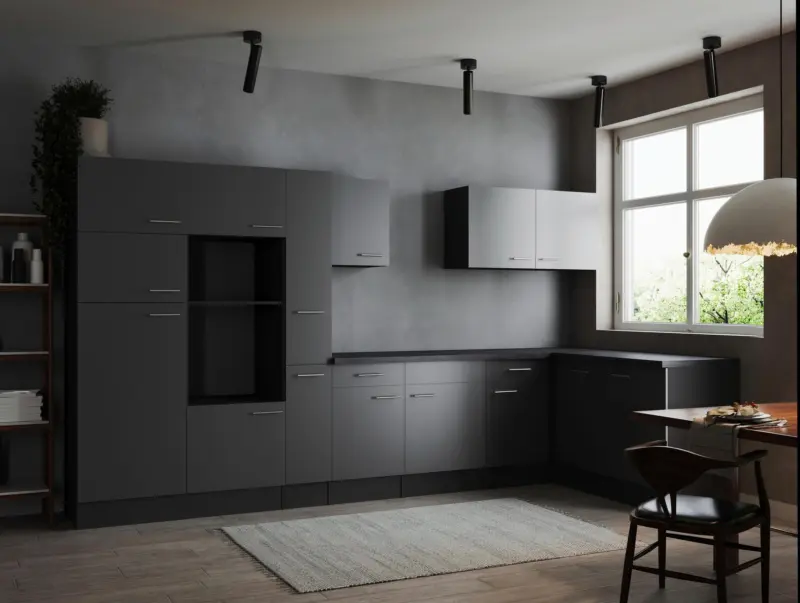 Eckk&uuml;che Oliver o. Ger&auml;te ca. 370x172cm Grau Seidenglanz