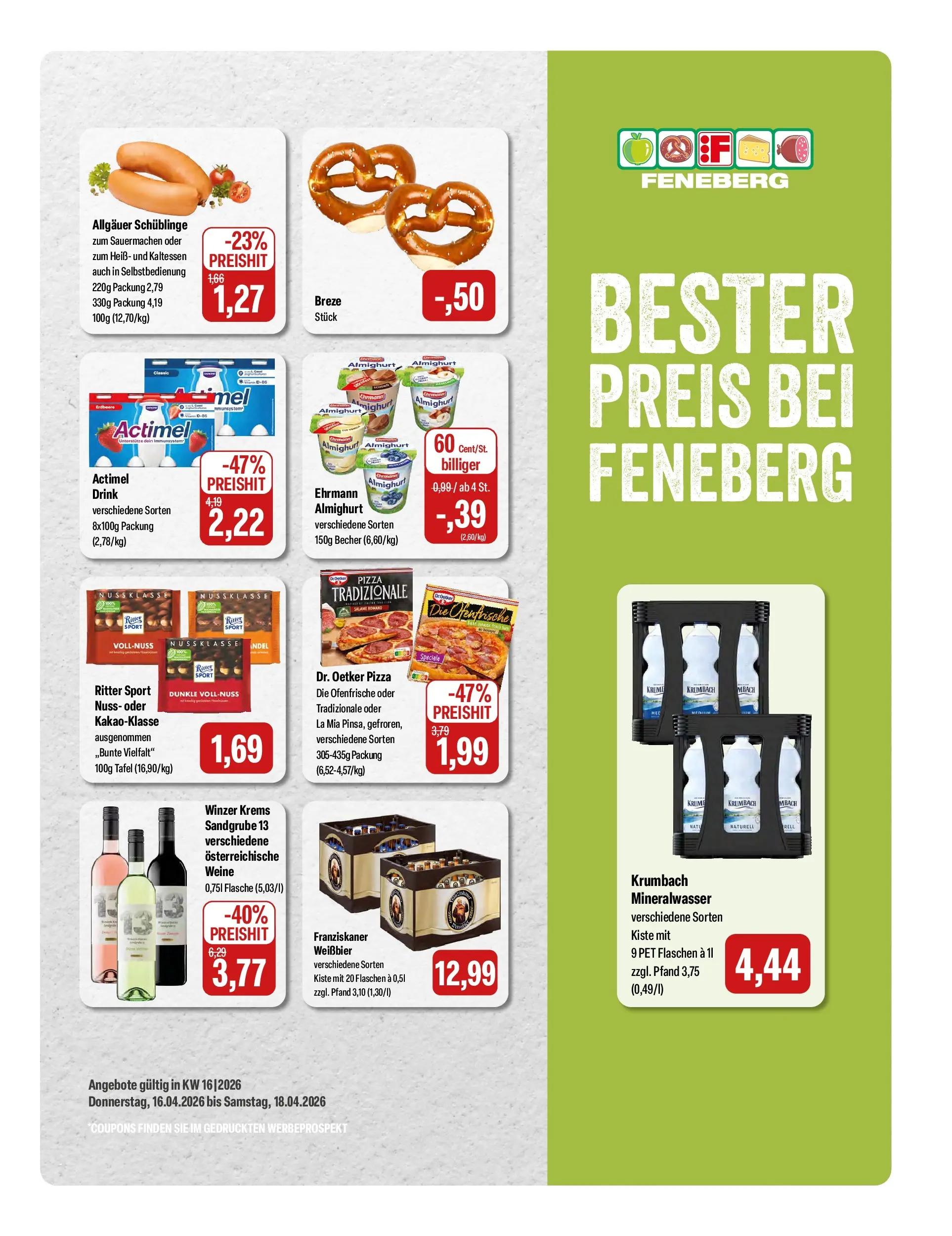 Feneberg Aktuelle Angebote (ab 15.04.2026) zum Blättern | Seite: 1 | Produkte: Franziskaner, Ehrmann almighurt, Weißbier, Ofenfrische