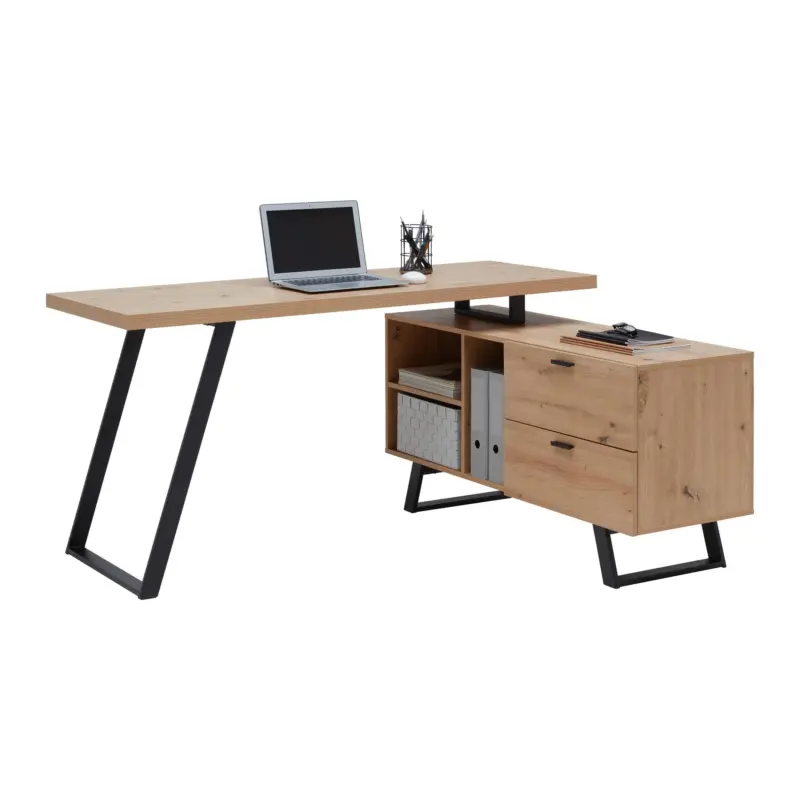 Eckschreibtisch Carmelo II in Schwarz/Eichefarben