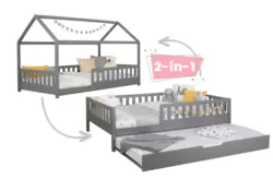 Ausziehbett Holz Duo ca. 120x200 cm Kiefer Hellgrau