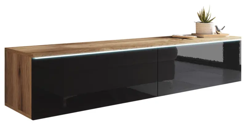 TV-Lowboard mit LED ca. 140x30 cm Eiche/Schwarz