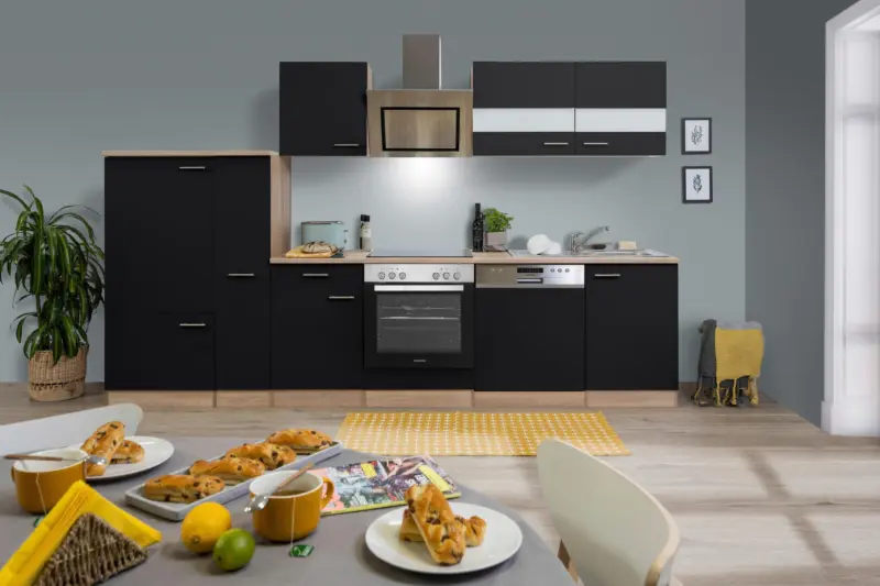 K&uuml;chenblock Merle mit Ger&auml;ten ca. 310 cm Schwarz