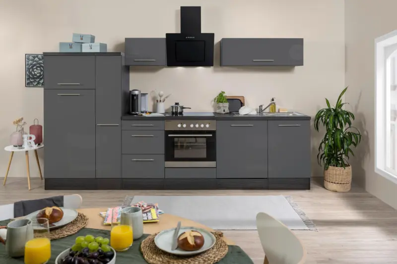 K&uuml;chenzeile mit Ger&auml;te Grau/Eichefarben B: ca. 310 cm