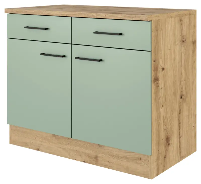 K&uuml;chenunterschrank Cara ca. 100x85x57 cm Gr&uuml;n/Eiche