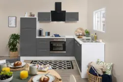 Eckk&uuml;che mit Ger&auml;te Grau Hochglanz/Wei&szlig; ca. 260x200 cm