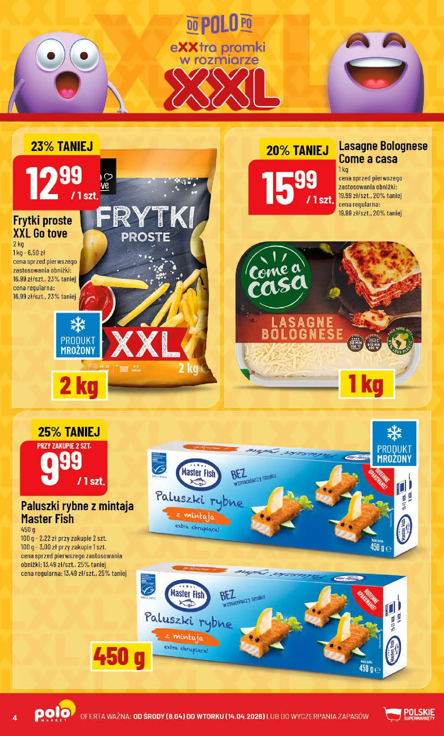 Nowa POLOmarket gazetka od jutra 08.04.2026 | Strona: 4 | Produkty: Lasagne, Paluszki rybne, Paluszki, Lasagne bolognese
