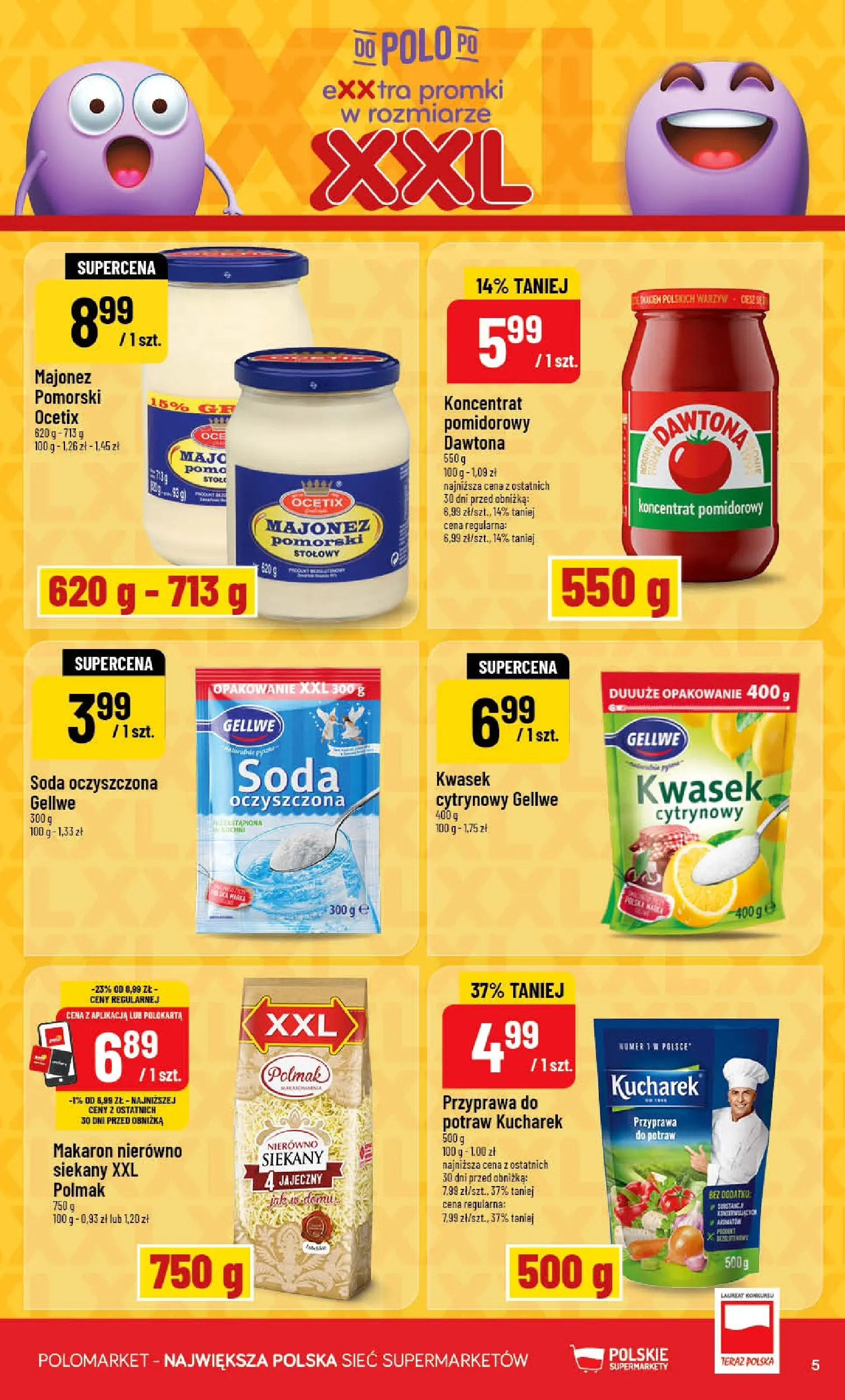 Nowa POLOmarket gazetka od jutra 08.04.2026 | Strona: 5 | Produkty: Koncentrat pomidorowy, Soda oczyszczona, Makaron, Majonez