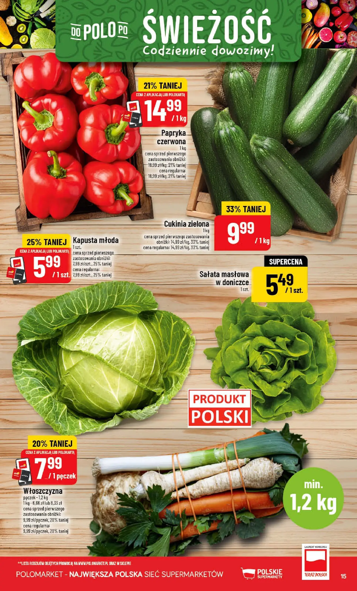 Nowa POLOmarket gazetka od jutra 08.04.2026 | Strona: 15 | Produkty: Kapusta, Papryka, Cukinia, Papryka czerwona