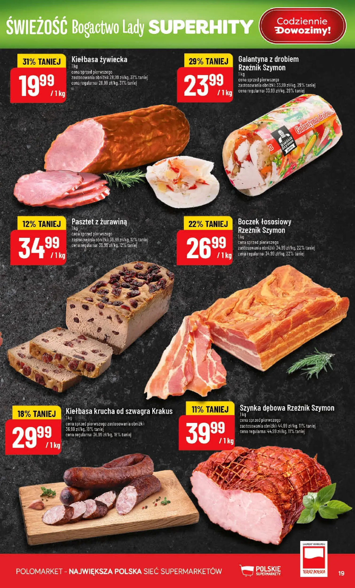Nowa POLOmarket gazetka od jutra 08.04.2026 | Strona: 19 | Produkty: Kiełbasa, Szynka, Boczek, Żurawina