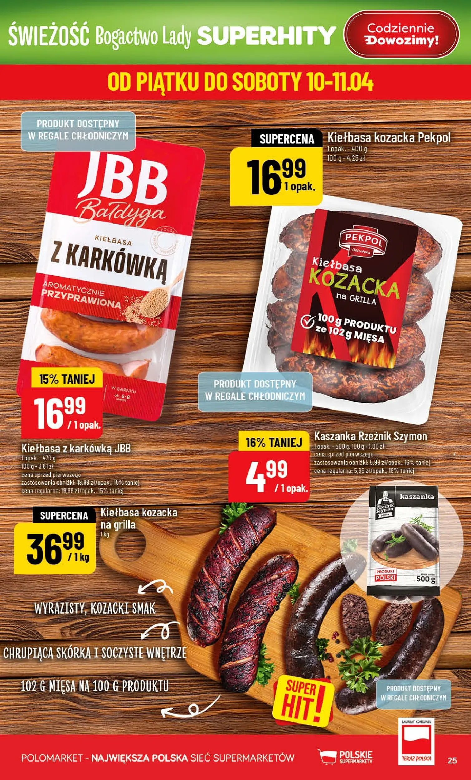 Nowa POLOmarket gazetka od jutra 08.04.2026 | Strona: 25 | Produkty: Kiełbasa, Karkówka, Kaszanka