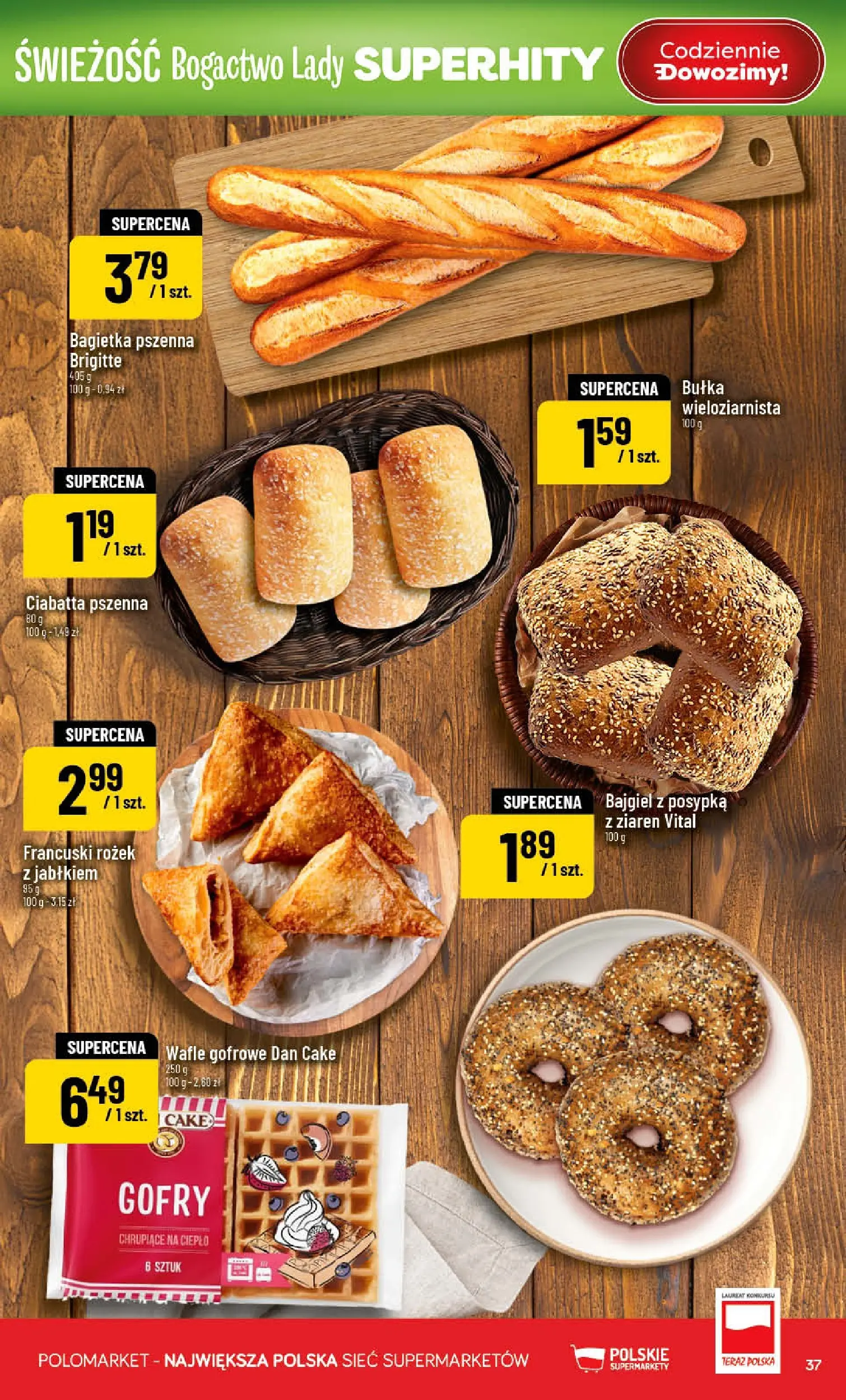 Nowa POLOmarket gazetka od jutra 08.04.2026 | Strona: 37 | Produkty: Wafle, Bułka, Bagietka, Ciabatta